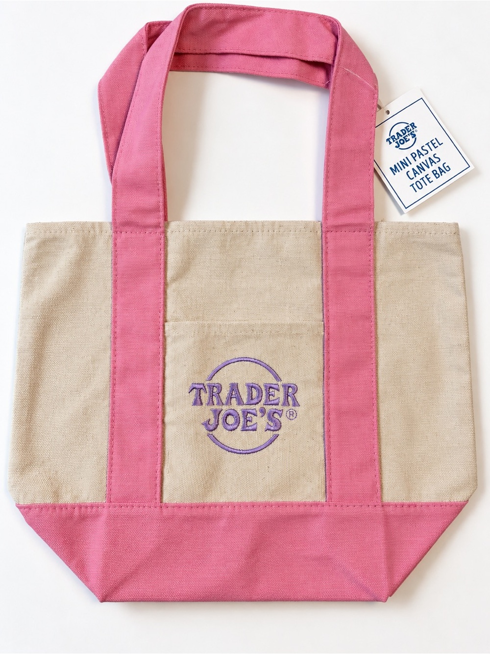 Trader Joe's Pink & Beige Canvas Tote - Mini Pastel Everyday Bag